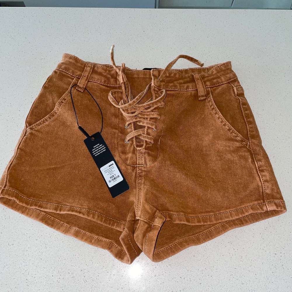 Fashionnova Sahara Stretch Lace up Denim Shorts